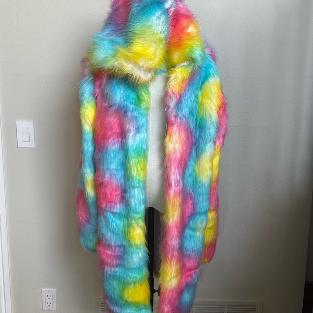 Rainbow Faux Fur Coat